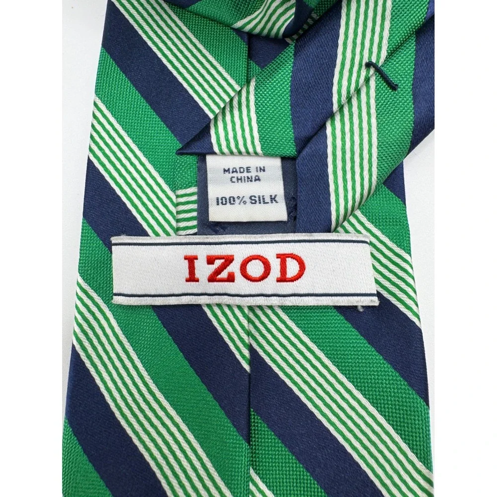 IZOD Necktie Green Blue White‎ Striped Silk Classic Business Men's Tie